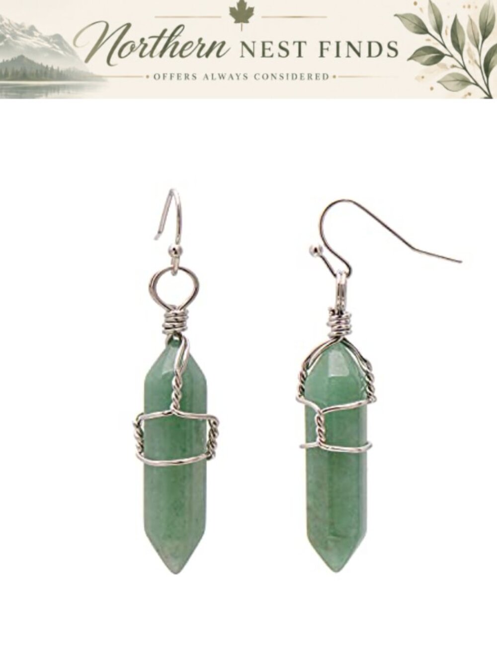 Handmade Aventurine Point Crystal Earrings Wire Wrapped Reiki Healing